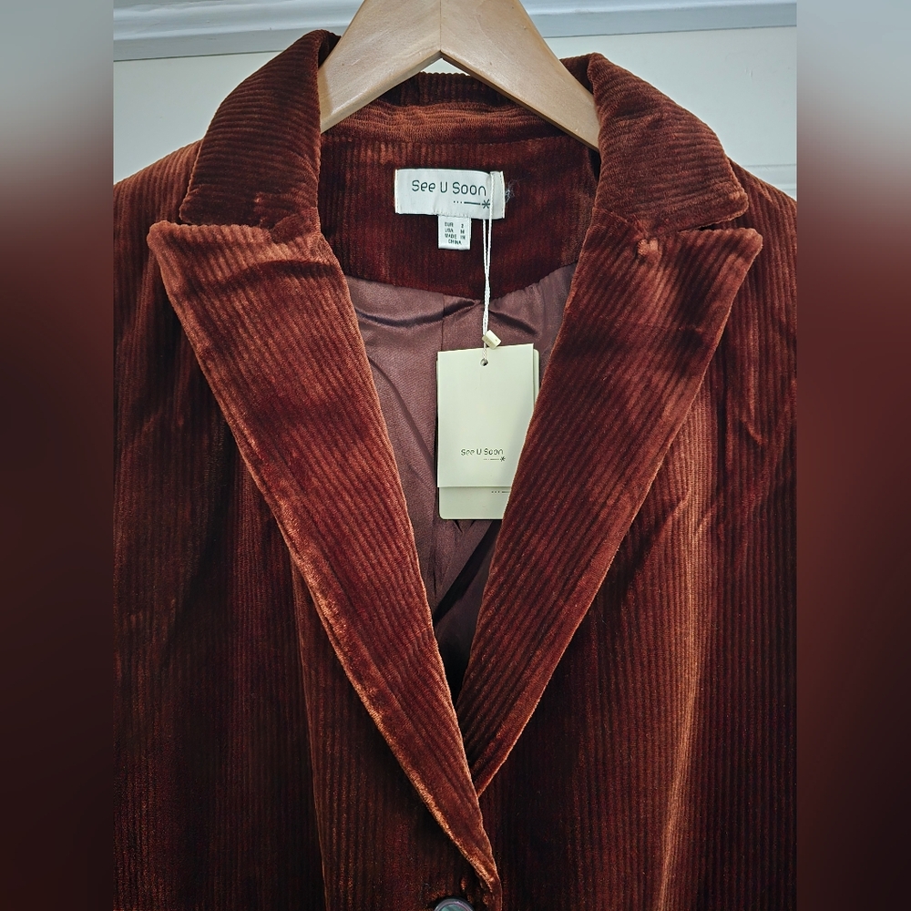 NEW See U Soon Brown Corduroy Blazer - Picture 3 of 11